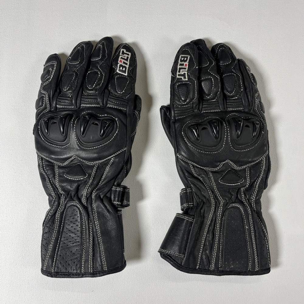BILT Motorcycle Gloves Knuckles Armored Black Leather Max Speed Men's L